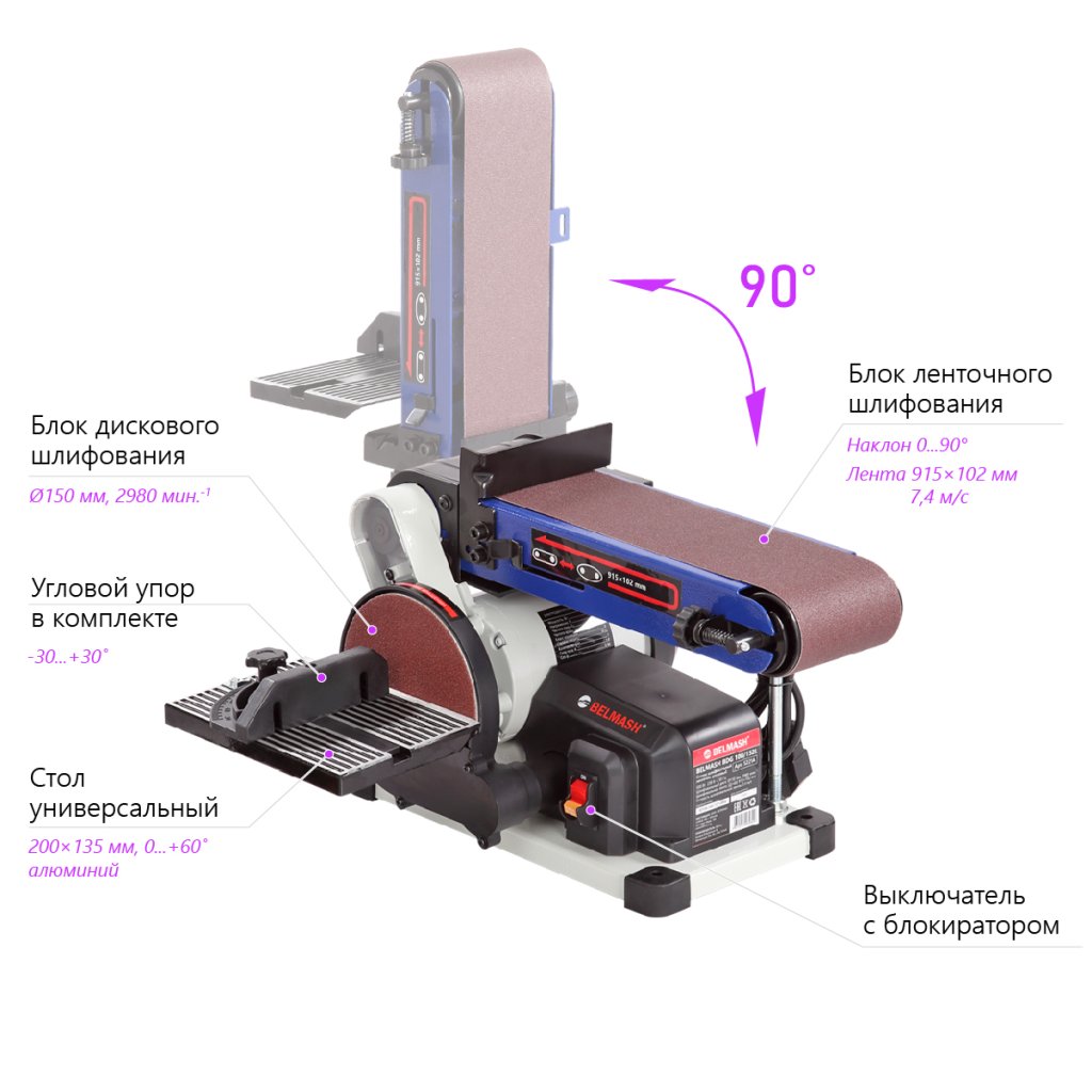 Статья: Ленточно-дисковый шлифовальный станок BELMASH BDG 100/152L